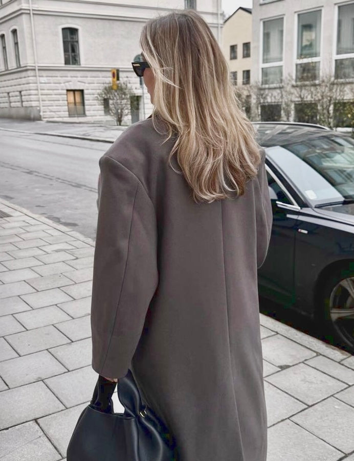Cappotto Donna Lana Lungo Doppiopetto con Collo a Revers
