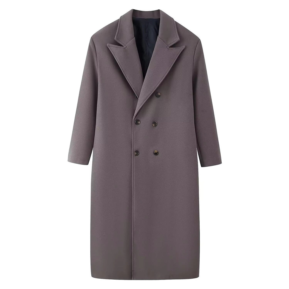 Cappotto Donna Lana Lungo Doppiopetto con Collo a Revers