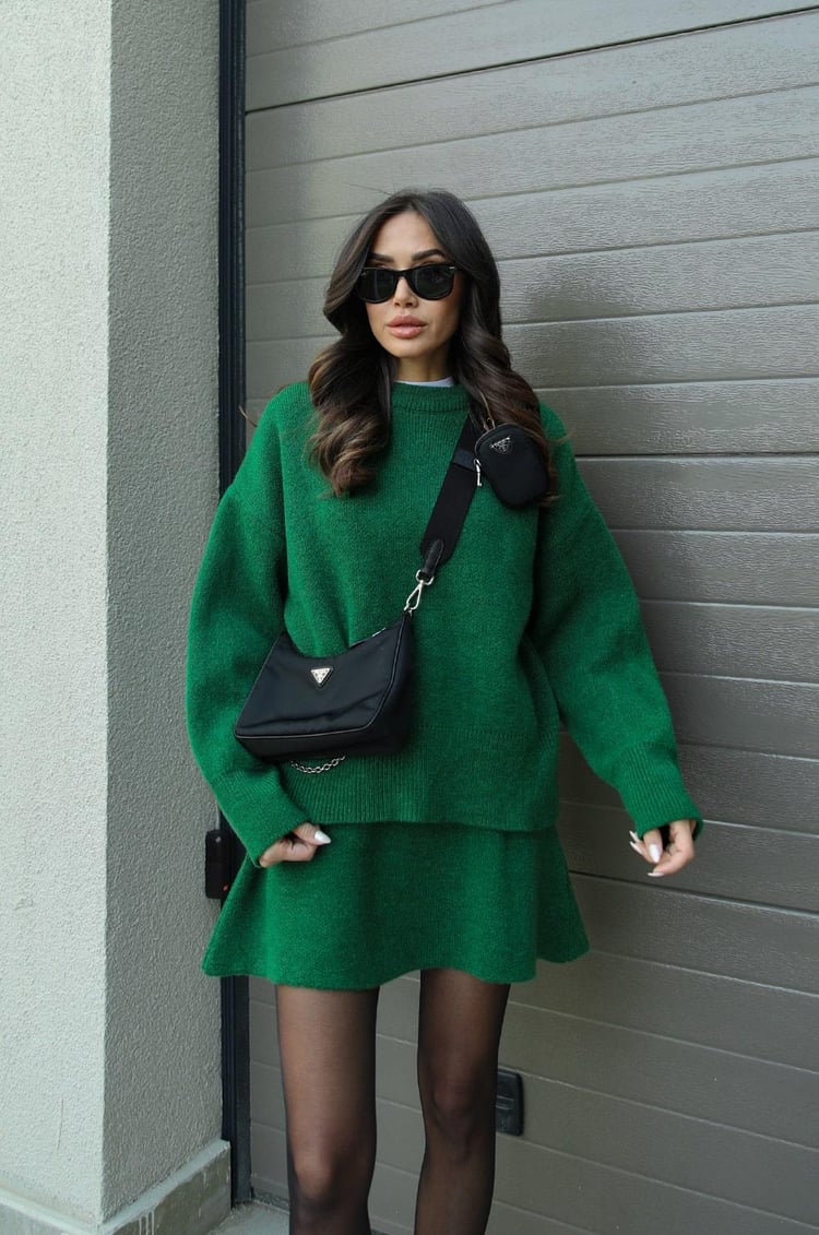 Completo Donna Maglione Oversize e Gonna in Misto Lana